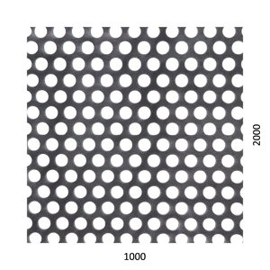 Dierovaný plech kruhový presadený Fe, otvor: ø 10mm, rozteč: 15mm, (1000x2000x1mm) - slide 0