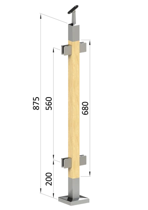 drevený stĺp, vrchné kotvenie, výplň: sklo, priechodný, vrch nastaviteľný (40x40mm), materiál: buk, brúsený povrch s náterom BORI (bezfarebný) - slide 0