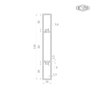 profil na výplň 120x16x6000mm, materiál EN AW-6060 T66, prírodný hliník bez povrchovej úpravy, cena za kus - slide 1