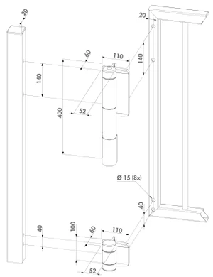 LOCINOX® MAMMOTH180 pant otevíratelný 180°, nastavitelný 2D, integrovaný hydraulický zavírač, pro křídlové vrata do 150 kg - slide 2