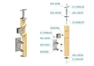 drevený stĺp, bočné kotvenie, výplň: sklo, koncový, ľavý, vrch pevný (40x40mm), materiál: buk, brúsený povrch bez náteru - slide 1