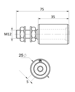 Nylonový vodiaci valček ø25, H-35mm, závit M12 pre horné vedenie posuvnej brány - slide 1