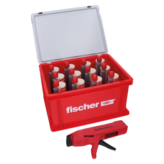 Praktický montážní box Fischer HWK obsahující 12 x chemickou maltu Fischer FIS V Plus 360 + pistole gratis