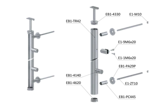 Nerezový sloup, boční kotvení, výplň: plech, pravý, vrch pevný, (ø42.4x2 mm), broušená nerez K320 /AISI304 - slide 2