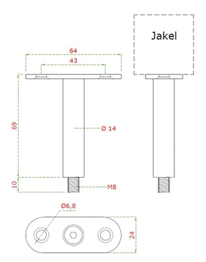 držiak madla pevný, plochý (69x64 mm) závit M8, brúsená nerez K320 /AISI304 - slide 1