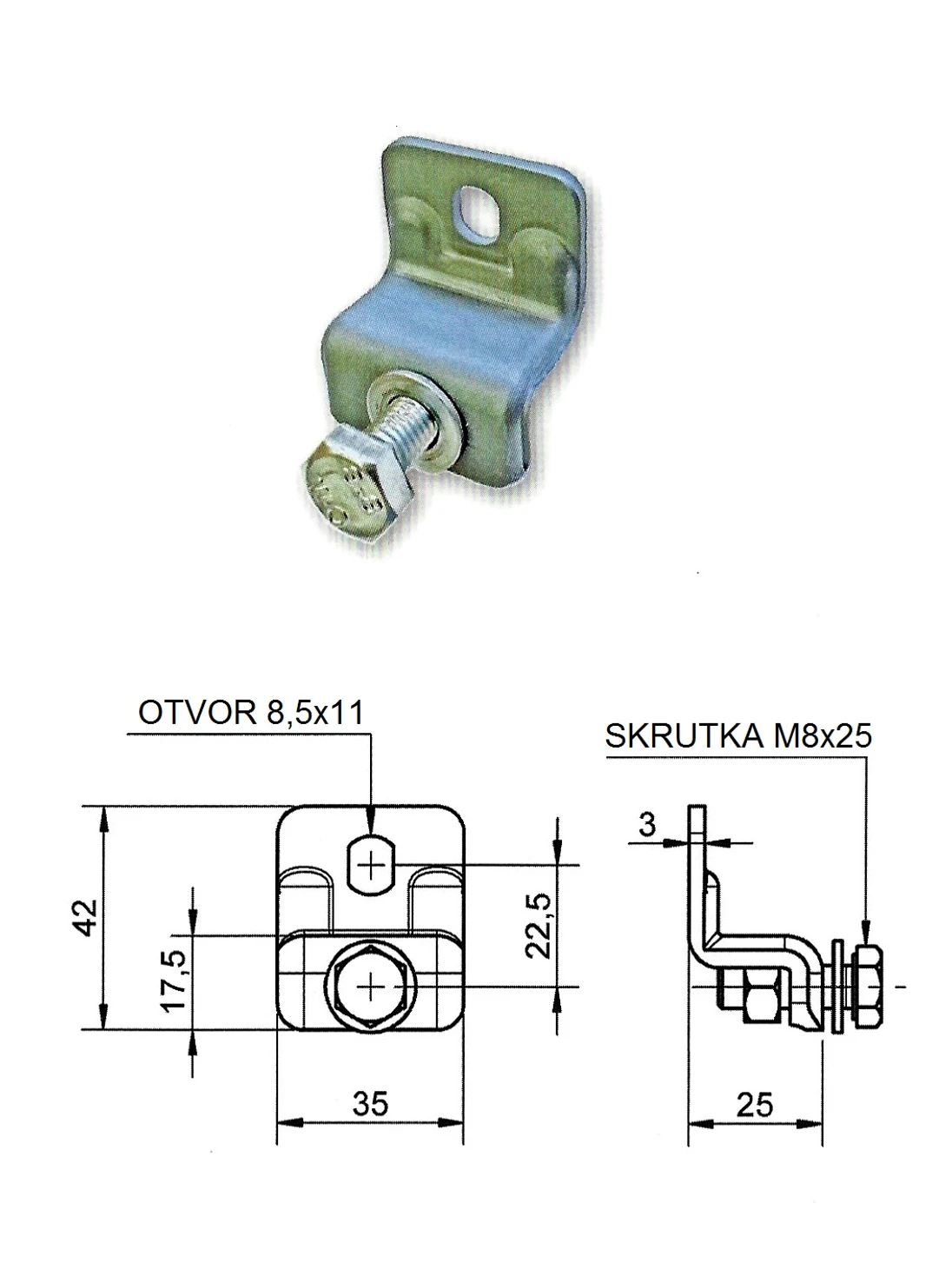 Držák pro kovový hřeben se šroubem M8 x 25