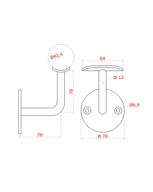 držiak madla na stenu na trubku ø 42.4mm, brúsená nerez K320 /AISI304 - slide 1