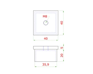 spodok držiaka madla na jokel 40x40x2.0mm, závit M8, brúsená nerez K320 /AISI304 - slide 1