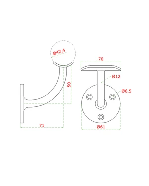 Držák madla ø42.4mm na stěnu, broušená nerez AISI304 - slide 1
