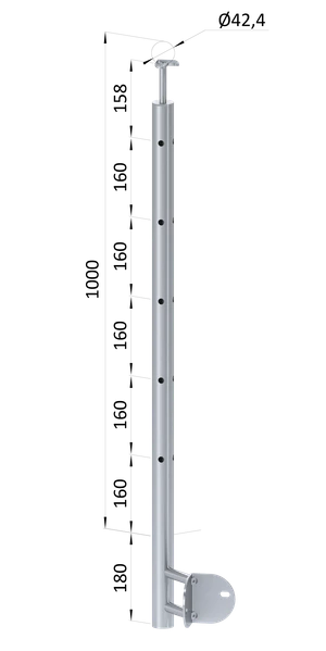 Nerezový sloup, boční kotvení rohové, 5děrový, rohový: 90° - slide 0