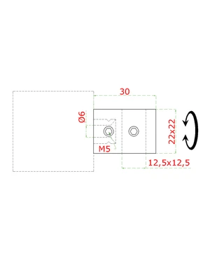 Držiak štvorhranného profilu 12x12mm (koncový-ľavý), plochý, (30x22mm), brúsená nerez K320 /AISI304 - slide 1