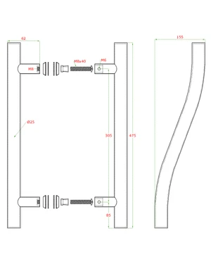 nerezové madlo na dvere (475mm / ø 25mm), na sklo 8-12mm, brúsená nerez K320 /AISI304 - slide 2