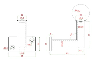 držiak madla na stenu (66x85mm), brúsená nerez K320 /AISI304 - slide 1