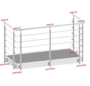 nerezový sloup, boční kotvení, 5 řadový průchozí, vnitřní, vrch pevný, (ø 42.4x2mm), broušená nerez K320 /AISI304 - slide 1