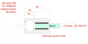 Svorka skla / plechu plochá (45x45x26mm) pre sklo 6-10.76mm, brúsená nerez K320 /AISI304, farba: čierna, balenie neobsahuje gumičky na sklo - slide 2