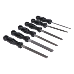6 dílná sada dielenských pilníků délka 100mm, sek 2, obsahuje: úsečkový, kruhový, tříhranný, čtyřhranný, plochý a plochošpicatý