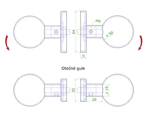 Koule s oválnou rozetou, otočná, broušená nerez AISI304 - slide 2