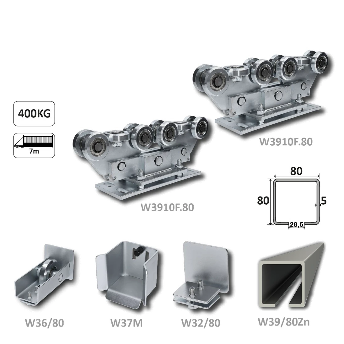 Samonos do 400 kg/7 m, profil 80 × 80 × 5 mm, Zn