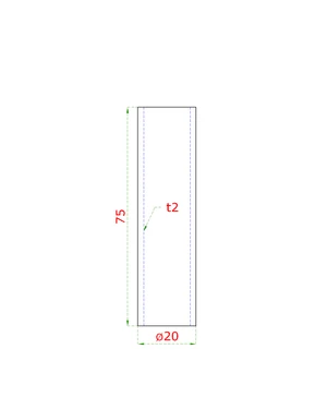 Prechod na vymedzenie vzdialenosti medzi stĺpom (plochý) a kotviacou platňou, ø 20x2.0mm /L:75mm, bez vnútornej skrutky, brúsená nerez K320 /AISI304, bal: 1ks - slide 1