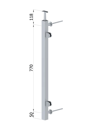 nerezový stĺp, bočné kotvenie, výplň: sklo, pravý, vrch pevný, (40x40x2.0mm), brúsená nerez K320 /AISI304 - slide 1