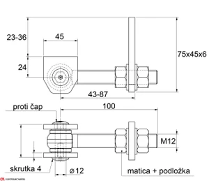 Combi Arialdo navařovací pant M12, otevíratelný 180°, nastavitelný 2D, částečně pozinkovaný - slide 1