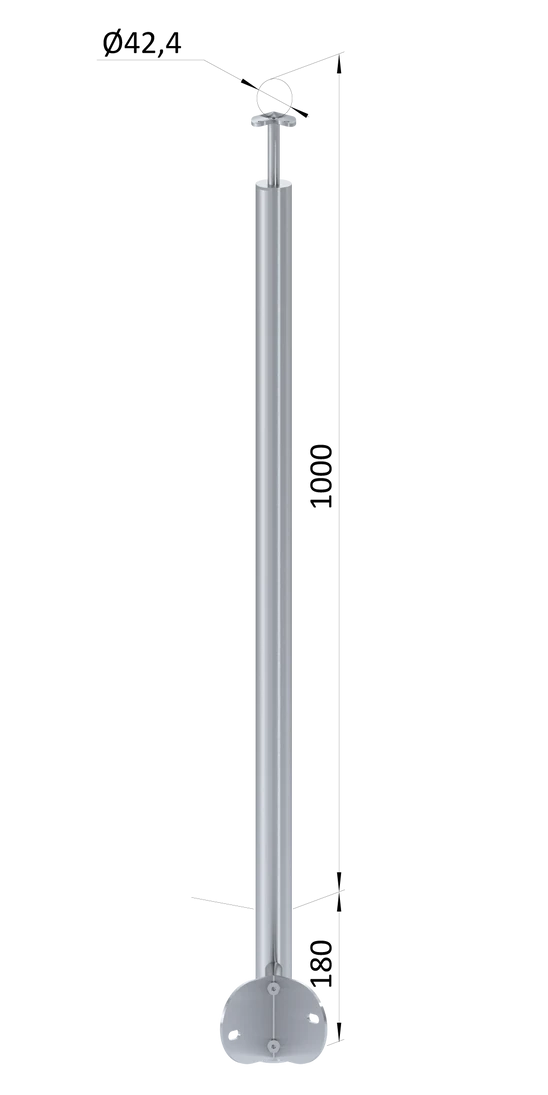 nerezový stĺp, bočné kotvenie rohové, bez výplne, rohový:90°, vrch pevný (ø 42.4x2mm), brúsená nerez K320 /AISI304