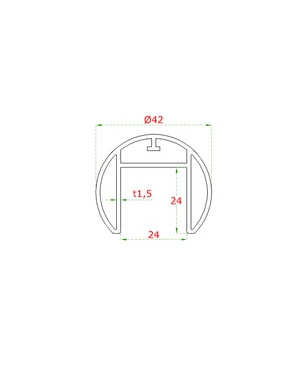 Madlo (ø 42,4x1,5 mm / 24x24 mm) pro sklo 8-17,5 mm, bez gumových těsnění, hliník, uváděná cena za délku 5000 mm - slide 1