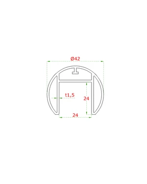 uvádzaná cena za dĺžku 5000mm, madlo (ø 42,4x1.5mm /24x24mm) pre sklo 8-17,5mm, bez gumových tesnení, hliník, bez povrchovej úpravy - slide 1