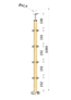 dřevěný sloup, vrchní kotvení, 4 řadový, rohový: 90°, vrch pevný (ø 42mm), materiál: buk, broušený povrch s nátěrem BORI (bezbarvý)