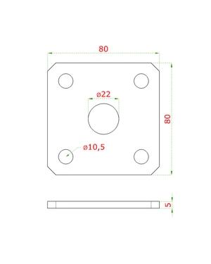 Kotevní deska navařovací k nastavitelným pantům (80x80x5 mm), otvor ø 22 mm, broušená nerez / AISI304 - slide 1
