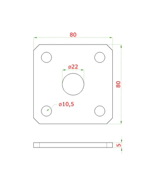 kotviaca platňa naváracia k nastavit. pántom (80x80x5mm) , otvor ø 22mm, brúsená nerez /AISI304 - slide 1