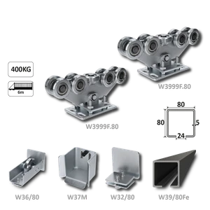 samonosný systém 80x80x5mm posuvnej brány do 400kg/6m otvor (W39/80Fe 6m čierný profil, 1x W-SET809F) - slide 0