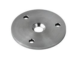 Kotevní deska (ø 100x6 mm) na dřevěný sloup, otvor: ø 25/13 mm, broušená nerez K320 / AISI304