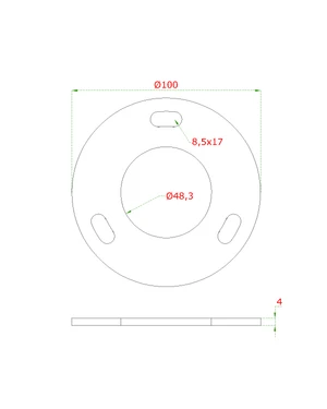 kotviaca platňa (ø100x4mm) na trubku ø 48.3mm (otvor ø48.4mm), bez povrchovej úpravy /AISI304 - slide 1