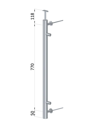 nerezový stĺp, bočné kotvenie, výplň: plech, pravý, vrch pevný, (ø 42.4x2mm), brúsená nerez K320 /AISI304 - slide 1