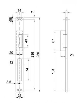 elektrozamok 12-24V, AC/DC s NEREZOVOU obojstrannou listou vhodnou na roztec zamku 90mm aj 72mm, s odblokovanim - slide 1