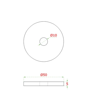 Přechod na vymezení vzdálenosti, ø 50mm /ø 10mm /L: 5mm, broušená nerez K320 /AISI304, bal: 1ks - slide 1