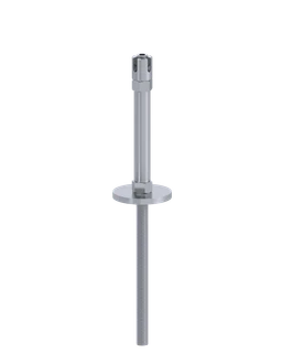 Příruba (středová) na fasádní lankovou zeď, odsazení 100 mm, 150 mm, nebo 200 mm, se dvěma otvory na lanko ø5 mm, nerez AISI 304