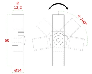 Spoj nastavitelný ø 12 mm (0-100 °) s kloubem, broušená nerez K320 / AISI30 - slide 1