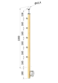 drevený stĺp, bočné kotvenie, 5 radový, priechodný, vonkajší, vrch pevný (ø 42mm), materiál: buk, brúsený povrch s náterom BORI (bezfarebný) - slide 0