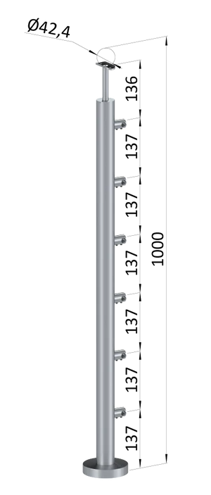 nerezový stĺp, vrchné kotvenie, 6 radový, priechodný, vrch pevný (ø 42.4x2mm), brúsená nerez K320 /AISI304 - slide 0