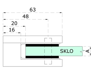 Svorka skla plochá (63x45x27 mm), broušená nerez K320 / AISI304, balení neobsahuje gumičky na sklo - slide 1