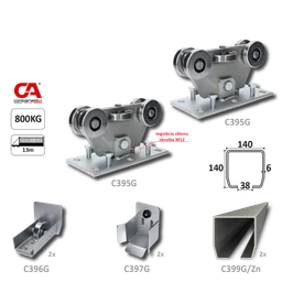 GRANDE-Klasik samonosný systém 140x140x6 mm pro posuvné brány do 800 kg / 13 m otvor (C399G/Zn 2x 6 m pozinkovaný profil, C395G Klasik 2ks, C397G 2ks, 2x C396G 2ks), běžný provoz