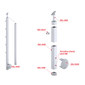 Nerezový sloup, boční kotvení, 5řadový průchozí, vnější - slide 2