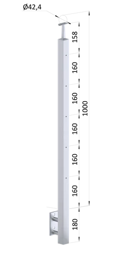 Nerezový sloup, boční kotvení, 5řadový M6, vnější
