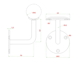 DOPRODEJ! Držák madla ø42.4mm na stěnu, broušená nerez AISI316 - slide 1