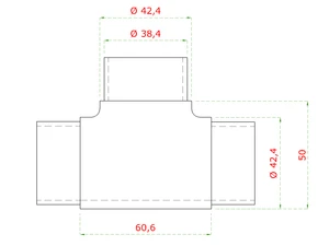 spojka - prechod, T-kus na trubku ø 42.4mm, brúsená nerez K320 /AISI304 - slide 1