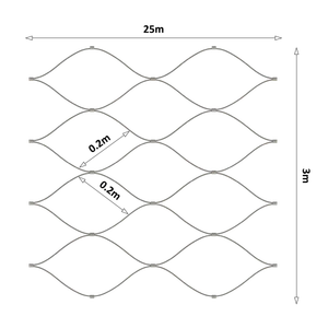 nerezová lanková síť, 3.0m x 25m (šxd), oko 200x200 mm, tloušťka lanka 2mm, AISI316 - slide 0
