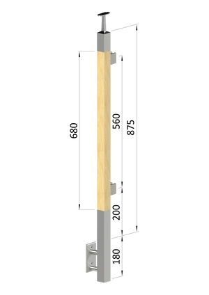 dřevěný sloup, boční kotvení, výplň: sklo, levý, vrch pevný (40x40mm), materiál: buk, broušený povrch s nátěrem BORI (bezbarvý) - slide 0