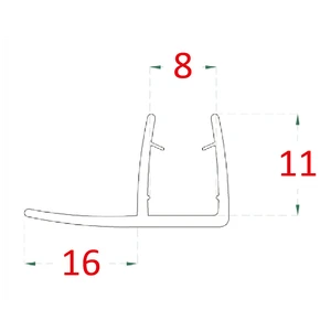 plastové tesnenie na sklo 8mm, medzi sklenené dvere a stenu alebo podlahu, 2200mm - slide 1